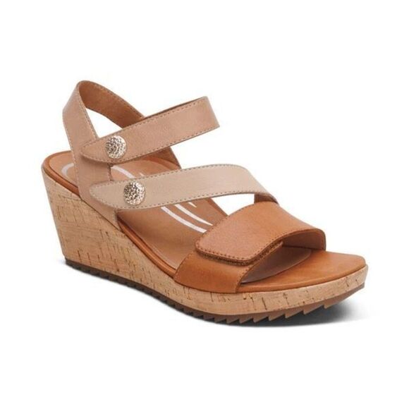 Aetrex Shoes - NEW Aetrex Madelyn Quarter Strap Wedge Sandal in Ginger Multi Leather Summer